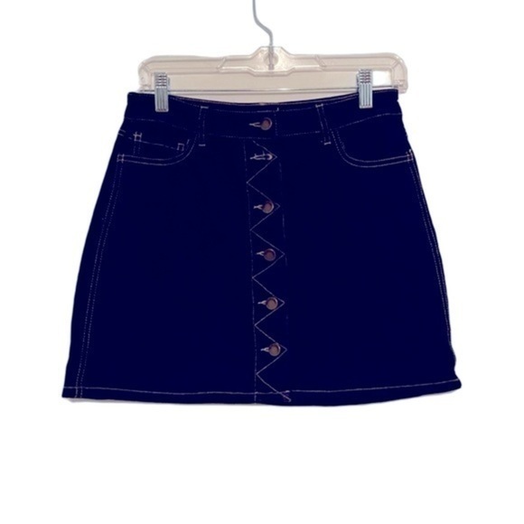 Life in Progress Super Dark Blue Denim Button Up Mini Skirt​ - Picture 1 of 4